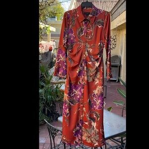 DONNA KARAN NY Painterly Bodice Side Ruched Button Down Dress EUC Sz 6 (4)